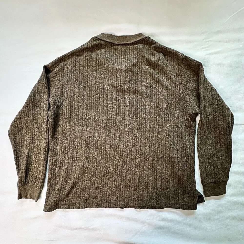 Pierre Cardin Ribbed Polo Long Sleeve L Brown Cotton Classic Office Fall Winter
